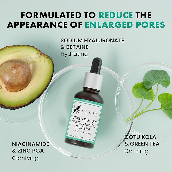 Eclat Skincare Clarifying Niacinamide Serum - 12% Niacinamide with Zinc PCA & Hyaluronic Acid - Hydrating & Soothing Formula - Facial Serum for Minimizing Pores and Improving Skin Texture 1 Fl Oz