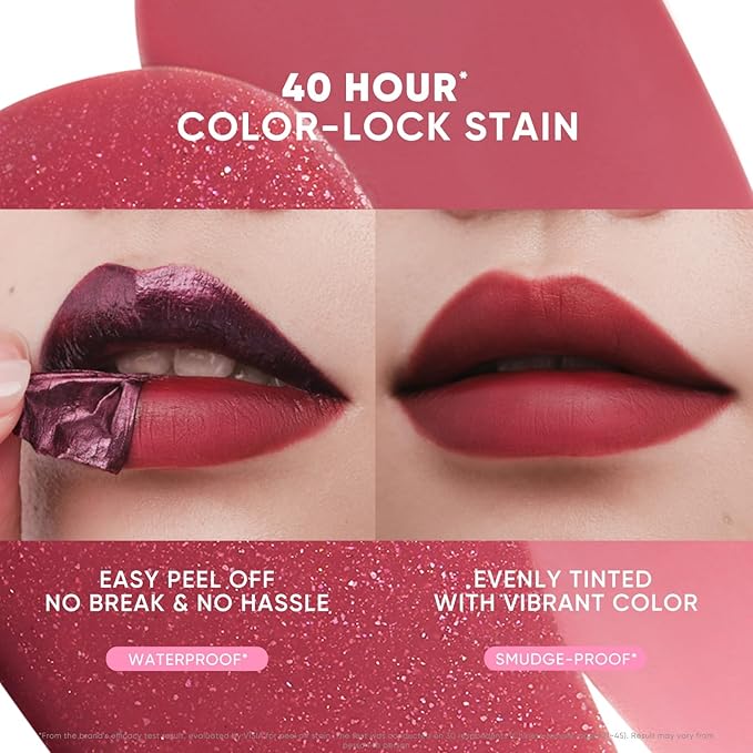 JUDYDOLL Peel Off Stain and Plumping Oil Duo - Macaron-Inspired Long-Lasting Lip Stain with 3D Plumping Gloss, Hydrating and Non-Sticky Formula (#03 Cherry Spark)