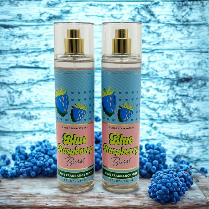 Bath & Body Works BLUE RASPBERRY BURST Fine Fragrance Mist Gift Set with a Red Bow for Holidays 8 fl oz - Pack of 2
