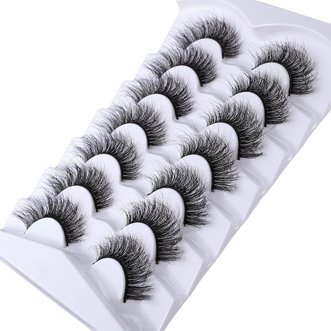 False Eyelashes Cat Eye Lashes Faux Mink Lashes Natural Look 8D Fluffy Wispy Lashes That Look Like Extensions Pestañas Postizas D Curl Lash Fake Strips Lashes 7 Pairs Pack
