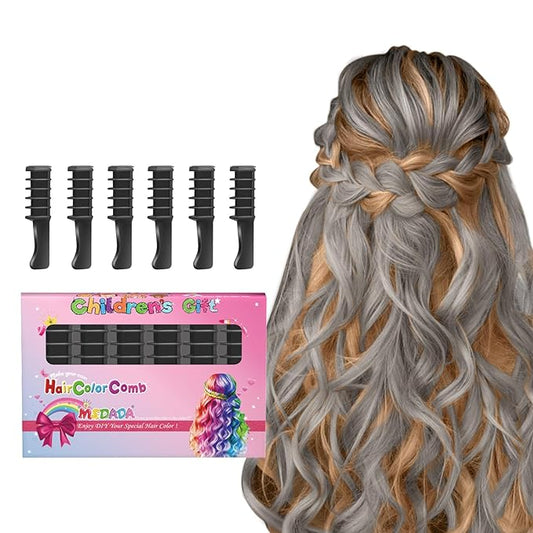 MSDADA New Hair Chalk Comb Temporary Hair Color Dye for Girls Kids with Light Color Hair, Washable Hair Chalk for Girls Age 4 5 6 7 8 9 10 Birthday Cosplay DIY, Christmas,New Year (Black)