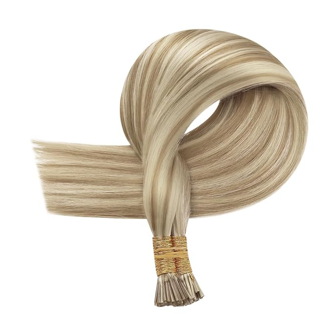 Full Shine I Tip Hair Extensions Human Hair Blonde Highlighted 24 Inch 40 Grams Itip Human Hair Extensions for Women Long Straight Remy Hair Fusion Extensions add Length