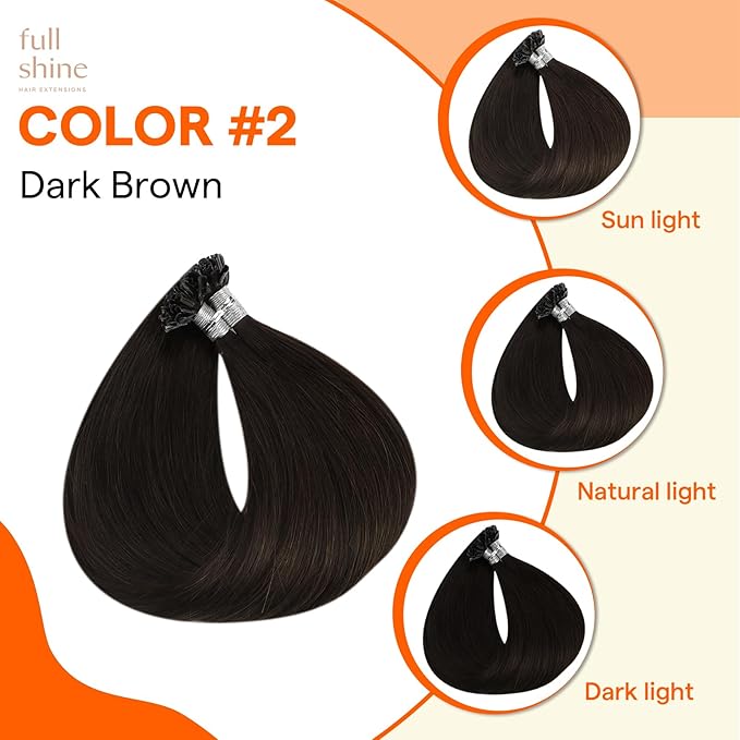 Full Shine Utip Human Hair Extensions 24 Inch 50 Grams Color 2 Dark Brown Fusion Hair Extensions Human Hair Natural Straight Remy Hair for Women Keratin Bond Extensions add Volume