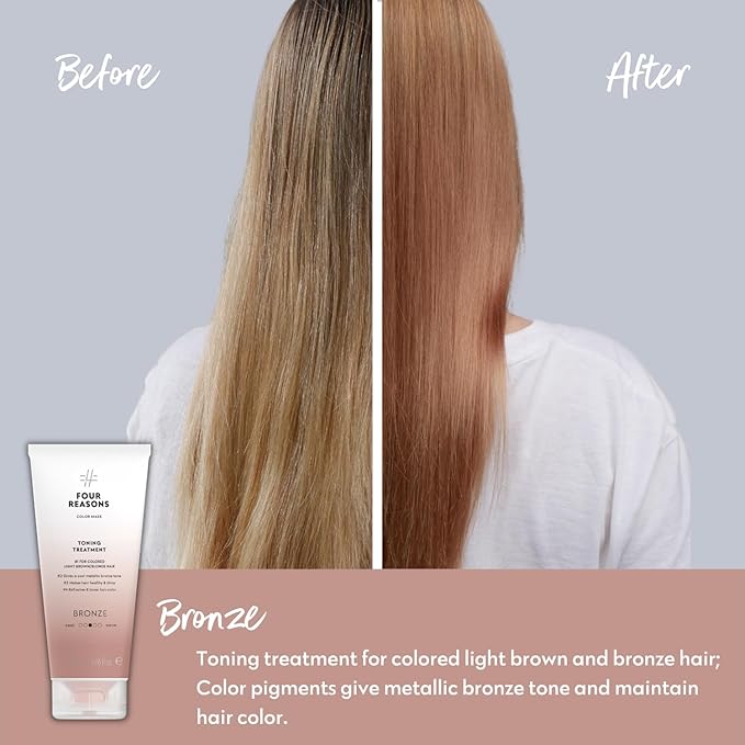 FOUR REASONS Color Mask - Bronze - (27 Colors) Toning Treatment, Color Depositing Conditioner, Tone & Enhance Color-Treated Hair - Semi Permanent Hair Dye, Vegan and Cruelty-Free, 6.76 fl oz