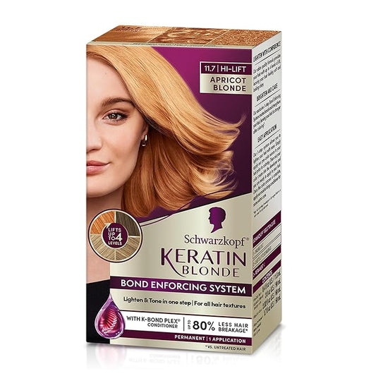 Schwarzkopf Keratin Blonde Hair Dye, 11.7 Apricot Blonde, Professional Quality Hi-Lift Permanent Hair Color, Bond Enforcing System Helps Prevent Breakage* Pre-Color Serum & Conditioner Included