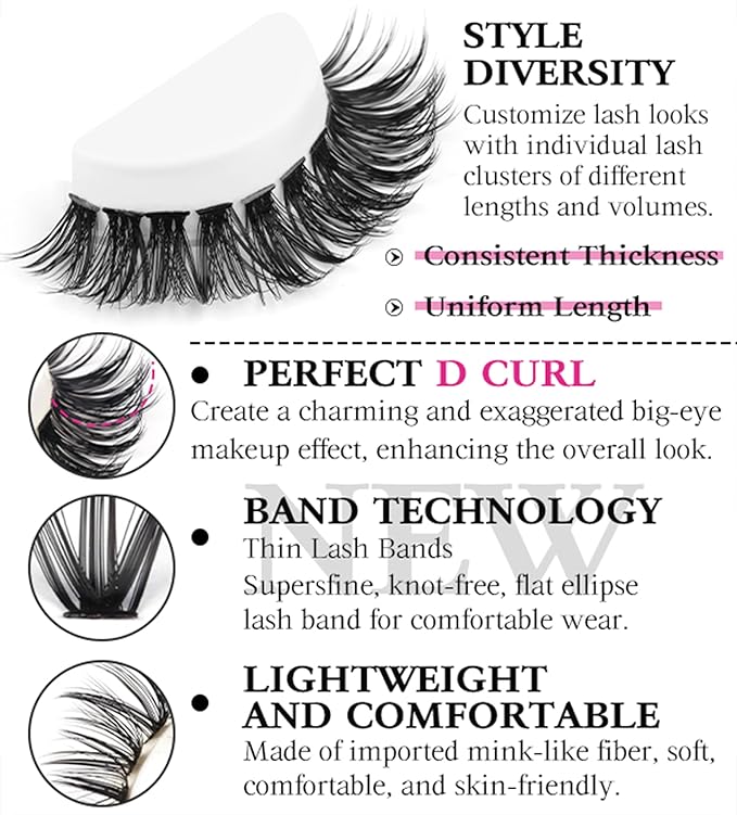 DIY Lash Extension Kit Cluster Lashes 280 pcs Lash Clusters with Lash Brush D Curl Volume Eyelashes Extensions 9-16 mm 40D+50D Individual Lashes Thin Band Eyelashes Cluster Kit for Beginners (No Glue)
