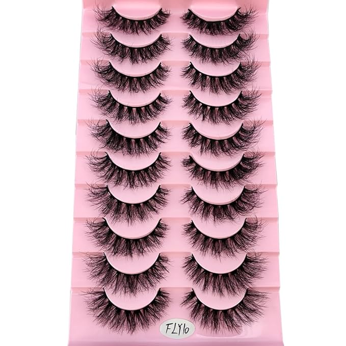 HBZGTLAD New 10 Pairs 3D Mink Lashes False Eyelashes Handmade Wispy Fluffy Long Lashes Natural Eye Makeup Tools Eye Lashes(Fly-10)