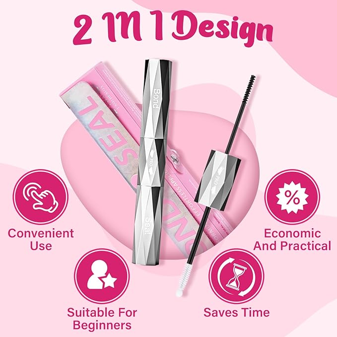 Lash Bond and Seal Waterproof Bond and Seal Cluster Lash Glue & Seal for Lash Clusters Aftercare Sealant Super Strong Hold Long Time（Black Bond & Sealer)