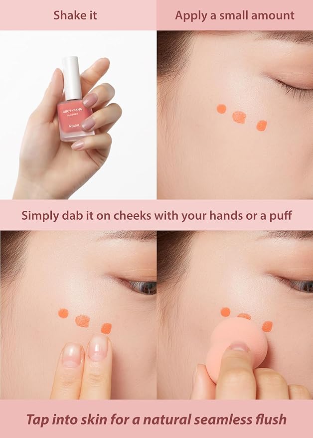 A'PIEU Juicy-Pang Water Blusher [PK03] – Fruity Liquid Blush for Cheeks, Buildable & Blendable Color, Hydrating Dewy Finish with Fruit Extract Blend & Rose Flower Water, 0.31 fl oz