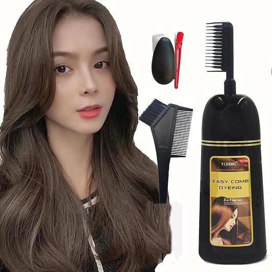 Hair Dye Shampoo Dark Brown Permanent YIZHONG Hair Color For 100% Gray Coverage Women Men Dark Easy Comb Dyeing (Dark Ash Blonde)