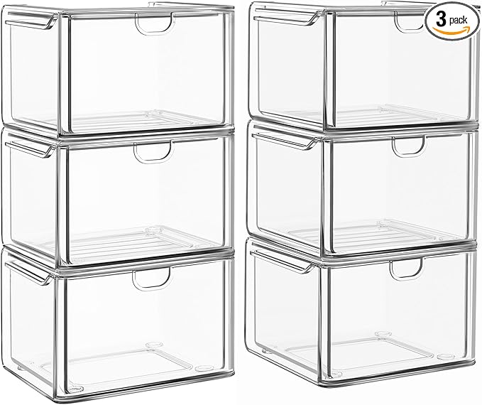 Stackable Stroage Drawers, Acrylic Makeup Organizer, Plastic Storage Bins For Vanity, Undersink, Kitchen Cabinets, Pantry, Home Organization – Clear