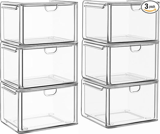 Stackable Stroage Drawers, Acrylic Makeup Organizer, Plastic Storage Bins For Vanity, Undersink, Kitchen Cabinets, Pantry, Home Organization – Clear