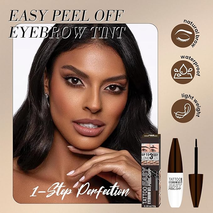 Tattoo Eyebrow Gel Easy Peel Off - Brown Eye Brow Gel Eyebrow Dye Eyebrow Tattoo Peel Off, Natural Safe Brow Color for Women Sparse Brows, Easy Use Lasts 3 Days, Waterproof & Transfer-proof - 01
