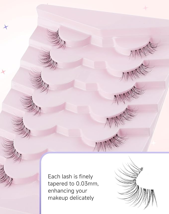 Half Lashes Natural Corner Eyelashes Wispy Natural Look Clear Band 3/4 Lashes Half-01