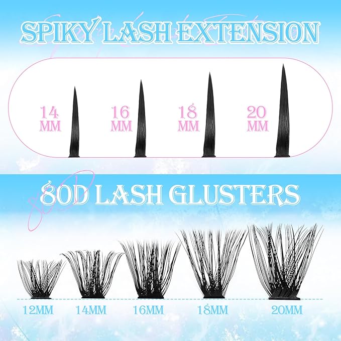 Lash Clusters Spikes Eyelash Clusters with Spiky Cluster 14-20mm Fluffy Volume 80D Individual Lashes Lash Extensions Wispy D Curl Manga Natural Cluster Anime Eyelash Extensions