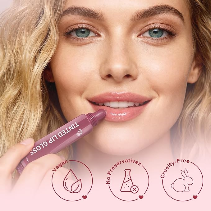 Color Nymph Tinted Lip Gloss Duo, Nourishing Lip Balm Set with Shea Butter & Vitamin E, Non-Sticky Intense Hydrating Lipgloss for Dry Lips, Sheer Tint | Vegan & Cruelty-free, #02 Watermelon & Mint