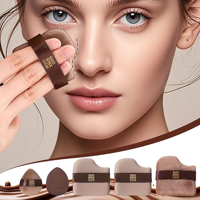 12 PCS Quick Makeup Foundation Puff Set,Foundation Sponge Puff,Cushion Puff,Mini Powder Puff Collection(2 Box of 6 PCs) Guoxiaoniu Chocolate Color Quick Makeup Foundation Puff Set