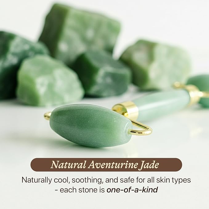 Jade Roller for Face - Smoothes Fine Lines & Wrinkles, Stocking Stuffers for Women, Massager Skin Care Tools with Small Eye Roller for Puffy Eyes, De-Puffing & Firming Facial Tool, Self Care Gifts