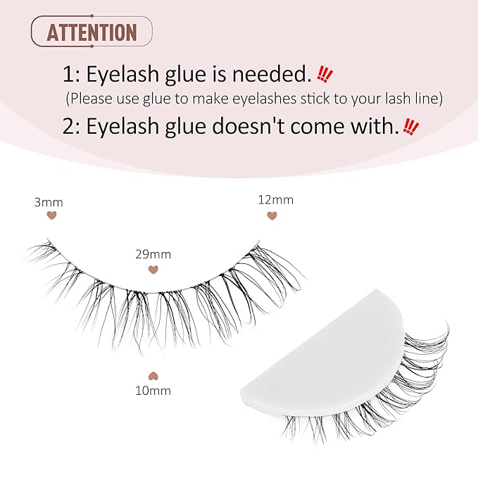 Onlyall Short Lashes Natural False Eyelashes 3/4 Small Lashes Fake Eyelashes Wispy Lashes Natural Lashes Clear Band Lashes 12mm Lashes H21