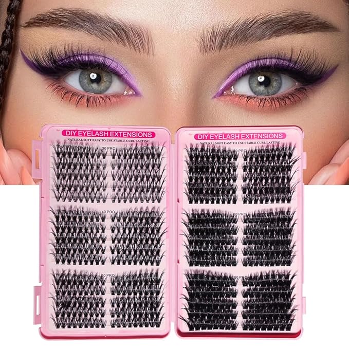 DIY Lash Clusters Kit Lash Extension Kit, 540pcs,30D&40D&50D&60D&80D&100D, 9-16mm, D Curl, Natural Volume Lash Extensions Wispy Eyelash Clusters Individual Lashes Kit,10#Black