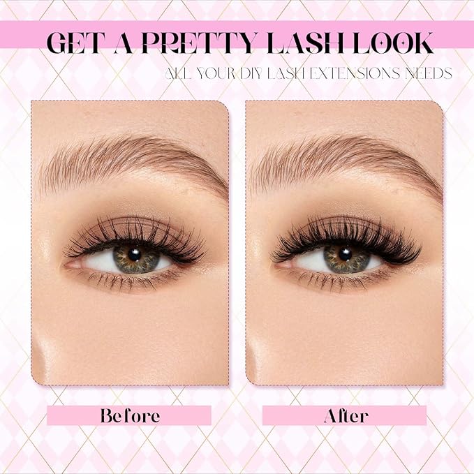 FADLASH DIY Lash Extension Kit Individual Lashes Clusters Lash Bond and Seal, Clusters Lash Glue Remover and Eyelash Tweezers for Eyelash Extensions (40D-0.07D, 12-18mm, Kit)