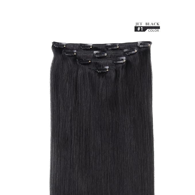 20" Hair Extensions Clip in Human Hair for Women - Silky Straight Remy Real Long Human Hair Clip on 75grams 4pieces Jet Black #1 Color