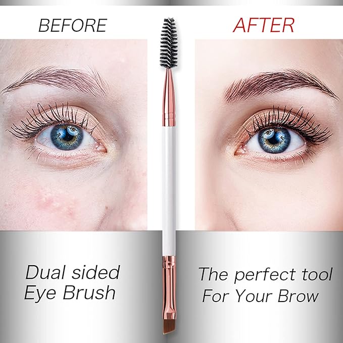 Duo Eyebrow Brush, Eyebrow Brush Eyelash Comb and Eyebrow brush, Professional Angled Eye Brow Brush and Spoolie Brush Set. (Black+White)