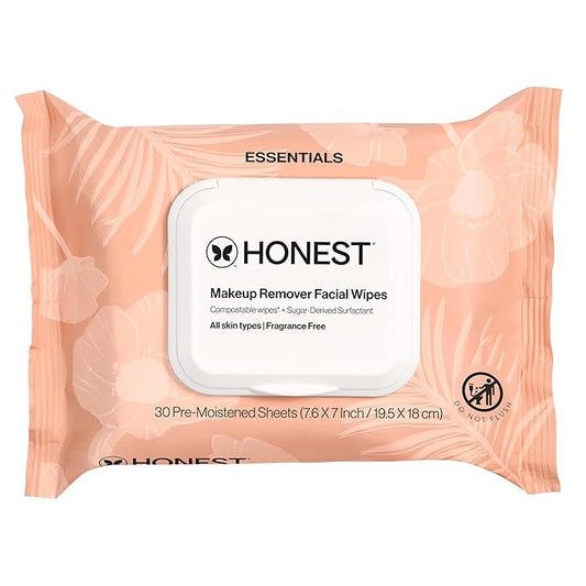 Honest Beauty Fragrance Free Cleansing Makeup Remover Facial Wipes | Plant Based, Hypoallergenic, Gentle for Sensitive Skin | 30 Count