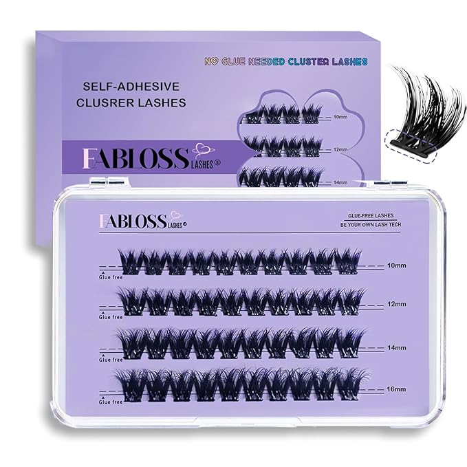 Fabloss Self Adhesive Eyelashes Clusters 40Pcs-Thick Volume Lashes Press On Lashes Self Adhesive Lashes Pre-Glued Lashes Clusters Kit No Remover No Residue with Tweezers 14-16MM