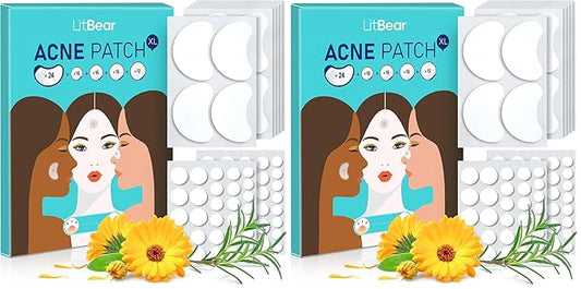 LitBear Acne Patches Large, Hydrocolloid Pimple Patches for Breakouts, Zit and Blemish, Acne Patches for Face, Chin, Back and Body with Tea Tree Oil (Pack of 2)