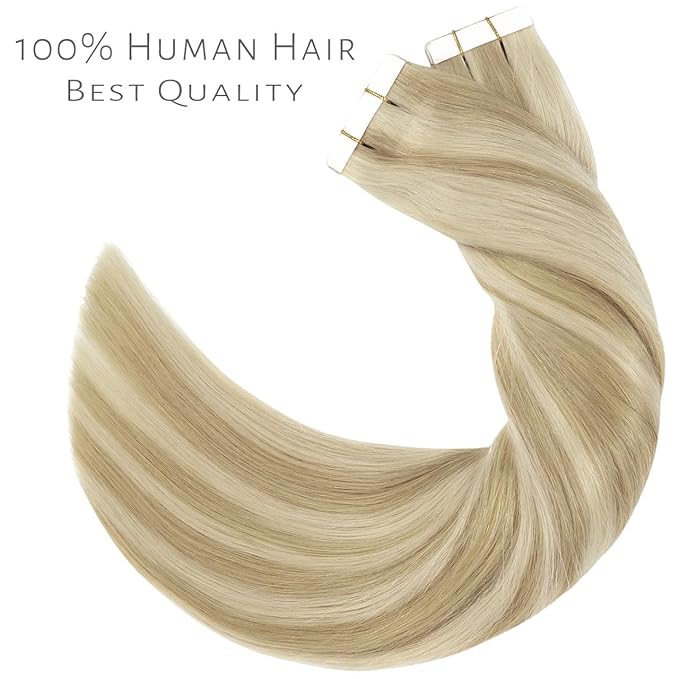 Lacer Human Hair Extensions Tape in Highlight Seamless PU Skin Weft Tape in Hair Extensions Highlight Ash Blonde to Light Blonde 50g 20pcs/set 18 Inch P#18/613