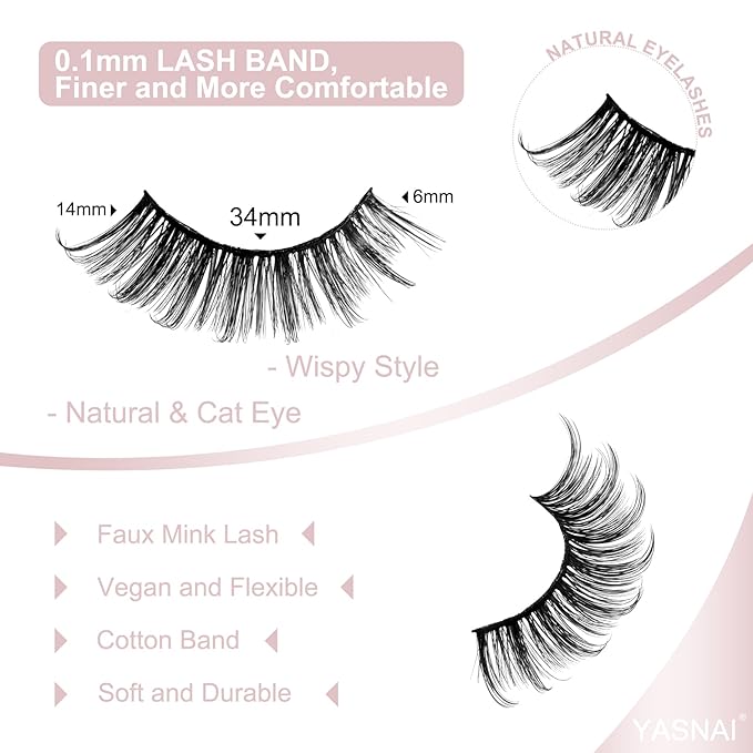 Wispy Natural Look Lashes Yasnai Cat Eye Lashes False Eyelashes Lashes Fake Lashes Eyelashes Natural 7 Pairs Pack