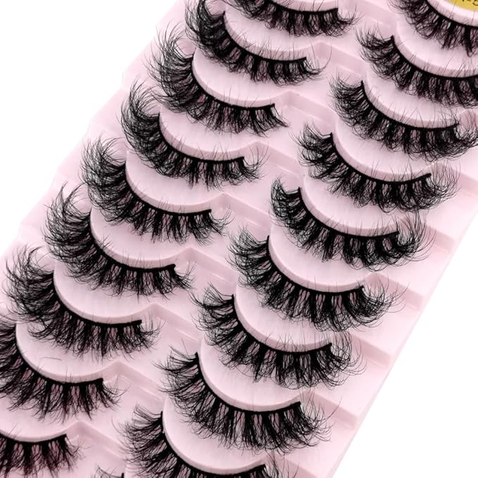 HBZGTLAD New 10 Pairs 3D Mink Lashes False Eyelashes Handmade Wispy Fluffy Long Lashes Natural Eye Makeup Tools Eye Lashes(DA-05)