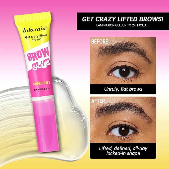 Clear Eyebrow Gel, Brow Lamination Gel for Instant Lift and Long-Lasting Hold & Built-In Styling Comb, for Fluffy Defined Brows