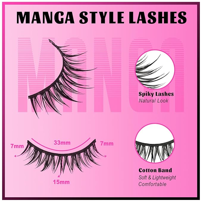 Veleasha Lashes Manga Eyelashes DIY Lash Spiky Lash Clusters Natural Look Eyelashes with Multiple Wear Ways Soft Cotton Band Lashes Wispy 7 Pairs Pack (Sugar)
