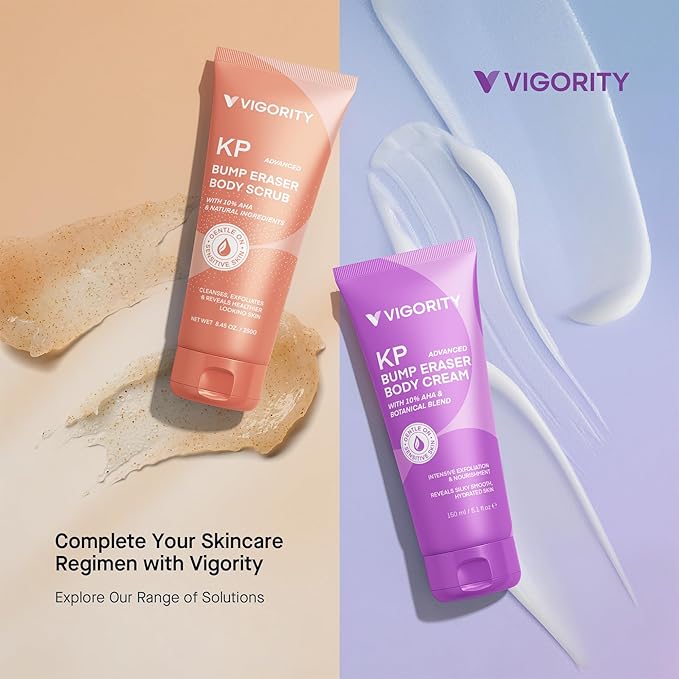 Vigority Keratosis Pilaris Treatment Cream with Lactic Acid – KP Body Bump Exfoliating Moisturizer for Rough, Bumpy, Dry & Flakey Skin, Strawberry Legs – 5.1 Oz