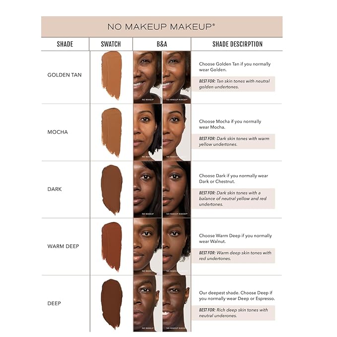 Foundation by No Makeup Makeup | Conceal & Correct with Long-Lasting, Buildable Formula & Lightweight Soft Finish | Cruelty-Free, Vegan, Fragrance-Free | Golden Tan