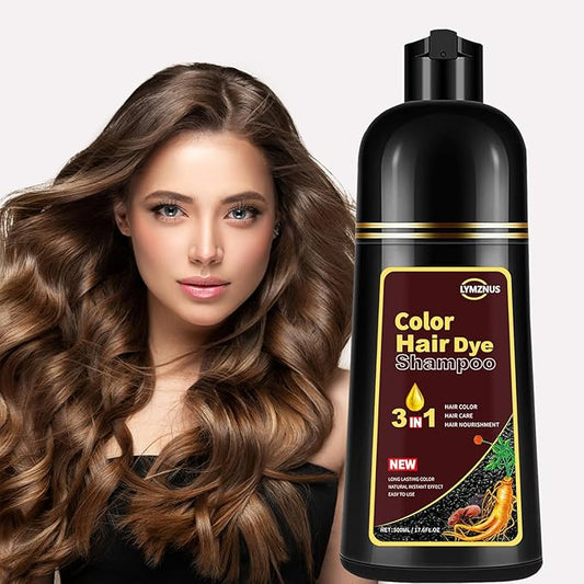 Instant chestnut brown Hair Dye Shampoo 3 in 1 for Gray hair, Herbal Color Shampoo champu para canas for Women and Men,100% Gray Hair Coverage, Hair Shampoo colors 500ml