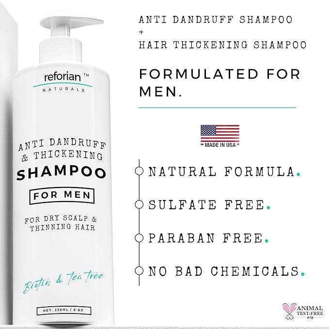 Anti Dandruff Shampoo for Men, Tea Tree Oil Shampoo for Dandruff Treatment, Natural Zinc for Thinning Hairs