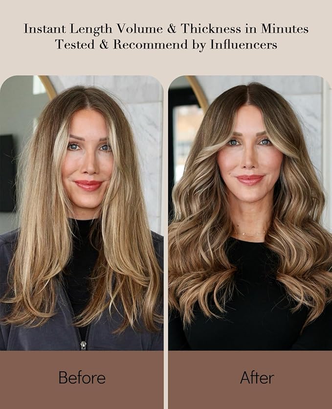 VINBAO Hair Extensions Clip in Human Hair Balayage Color 4 Medium Brown Highlighted 27 Caramel Blonde Clip in Hair Extensions 22 inch Long 120 Gram 6 Pcs Full Head For Thin Hair (#4P27, 22'')