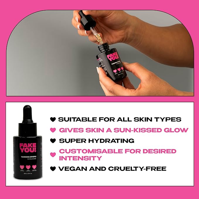 Fake You! Tanning Drops – Self Tanner for Natural Glow – Buildable Face & Body Tan – Streak-Free Finish – Long-Lasting Hydration/Sunless Tanning – 30ml