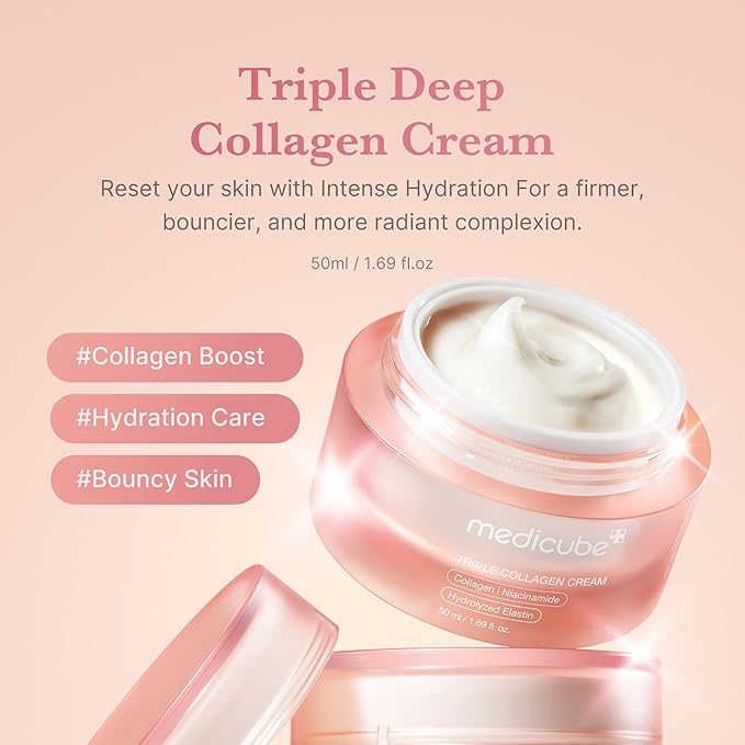 medicube Triple Collagen Prep and Glow Duo: Triple Collagen Cream and Triple Collagen Toner | Hyaluronic Acid, Premium Elastin for Boosting Skin's Moisture Barrier | Korean Skincare, Stocking Stuffers