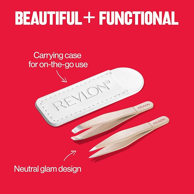 Revlon Designer Series Mini Tweezer Set, Hair Removal Tool Kit with Slant & Point Tips, Made with Stainless Steel, Stocking Stuffer for Women, 1 Count