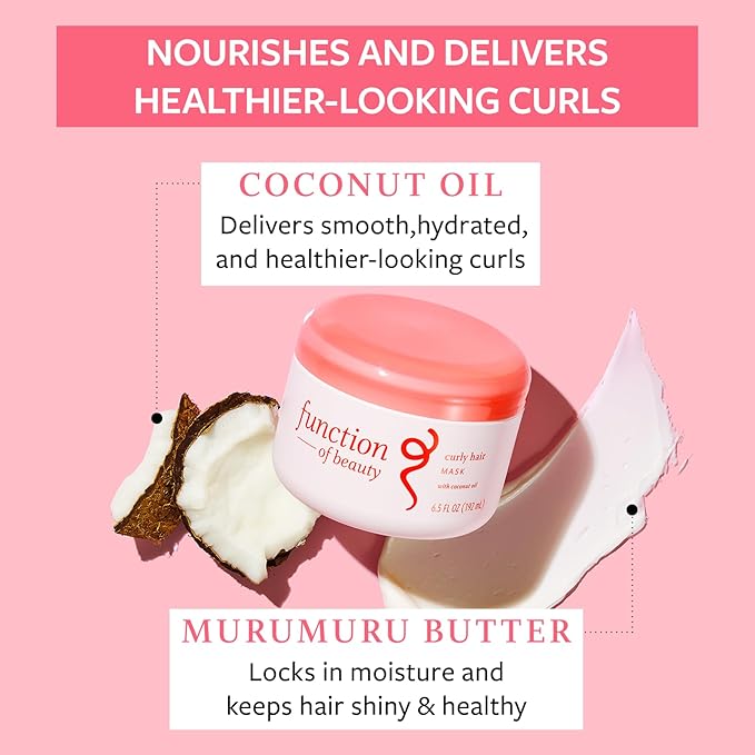 FUNCTION OF BEAUTY Hair Mask for Curly Hair, 6.5 oz - Deep Conditioning Formula With Coconut Oil and Shea Butter for Smooth, Hydrated, Healthier Looking Curls