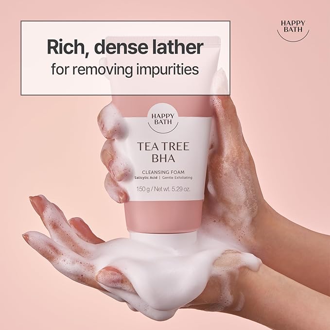 HAPPY BATH Tea Tree Facial Cleanser, Exfoliating BHA Face Wash with Salicylic Acid&Tea Tree Extracts, Combination to Oily Skin, Korean Foaming Face Cleanser, Gentle Formula for Daily Use, 5.29 Fl Oz.