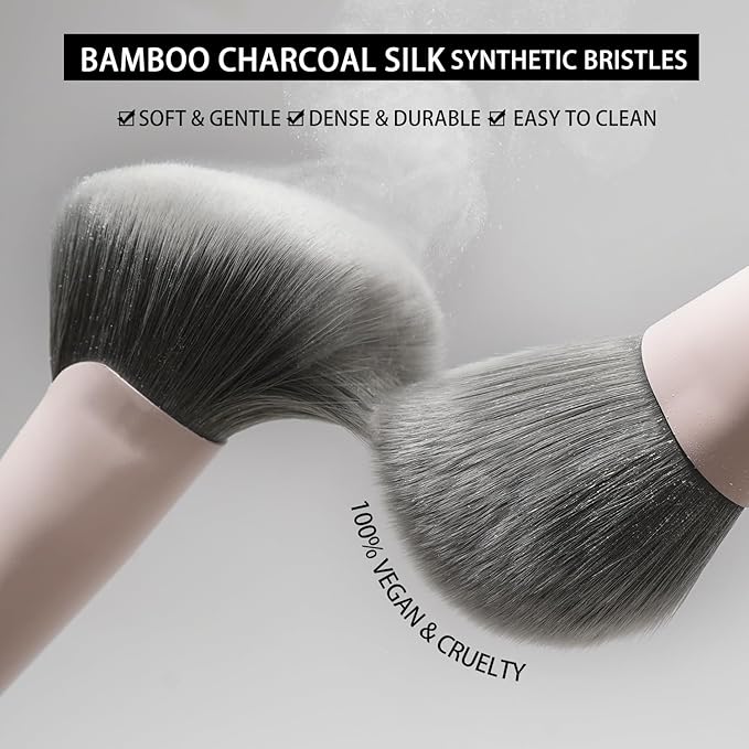 BEILI Makeup Brush Set,White Makeup Brush Set, 12 Vegan Makeup Brushes for Powder Foundation, Concealer, Eyebrows, Eyeshadow, Contour, Eyeliner, Blender Eye Brush (Pink)