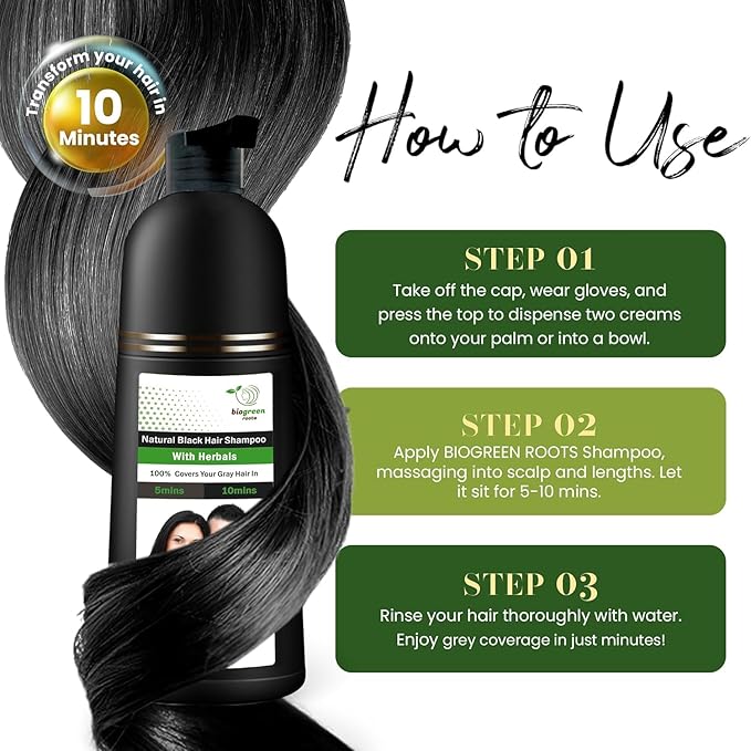 Ammonia-Free & Paraben Free Herbal Hair Shampoo - Hair Dye Shampoo for Women & Men - Natural Color & Herbal Nourishment - No Stain on Skin - Natural Black (200 ml)
