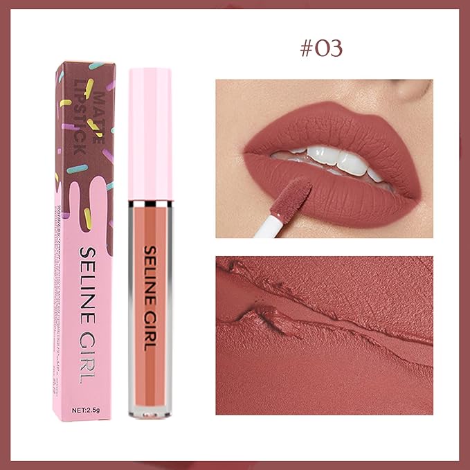 Matte Lip Gloss, Lip Gloss Silky Smooth Finish, Lipgloss Makeup Colorful and Creamy Texture, Lipstick for Every Occasion, Lip Oil Moisturizing and Hydrated #03