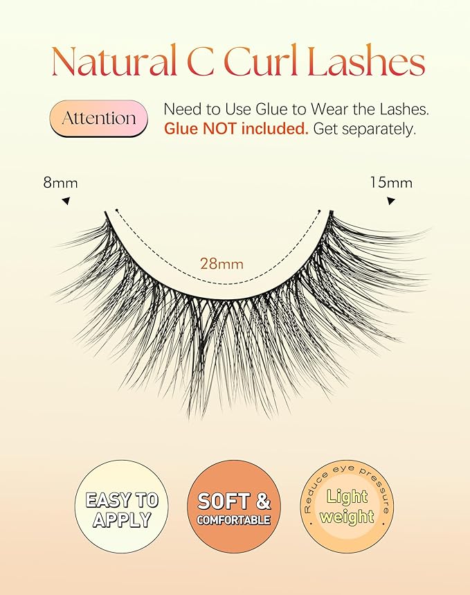 Eyelashes Cat Eye Lashes 15MM False Eyelashes Natural Look C Curl Lash Strips with 0.1MM Thin Band Volume Fake Lashes Pack ChirpyLuna Fluffy Eyelash, 7 Pair