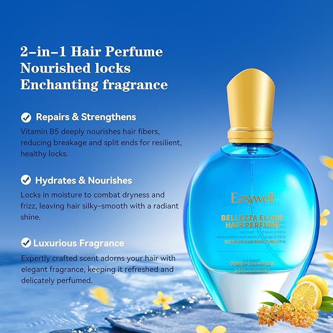 Hair Perfume for Women, Christmas Gift Birthday Gifts for Mom and girls, Leave In Conditioner Spray with Vitamin B5, Hair Care Fragrance, Hair Oil Mist, Osmanthus Aroma, 2.5 Fl Oz